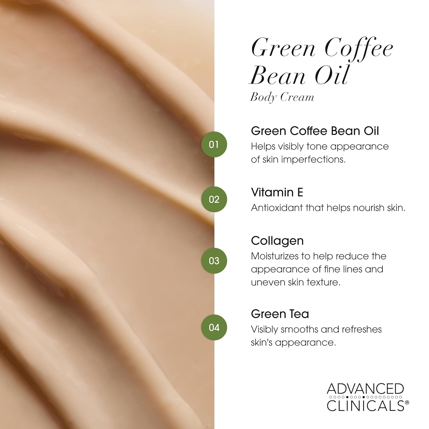 Advanced Clinicals Green Coffee Bean Thermo - Firming Body Lotion | Caffeine Infused Collagen Cream Moisturizer & Body Cream For Women, Stomach, Legs, & To Improve Look Of Textured Crepey Skin, 16 Oz : Beauty & Personal Care