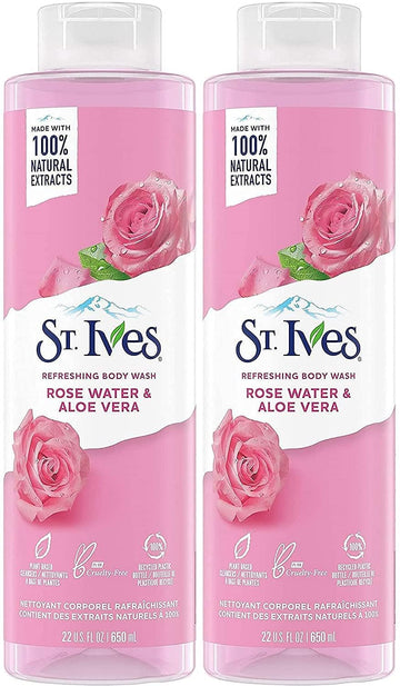 St. Ives Body Wash Refreshing Cleanser Rose Water & Aloe Vera Made With Plant-Based Cleansers & 100% Natural Extracts 16 Oz