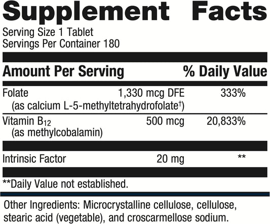 Metagenics Intrinsi B12-Folate - Nervous System & Heart Health Support* - With Intrinsic Factor For Absorption* - Vitamin B12 & Folate - Methylcobalamin - 180 Tablets