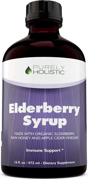 Purely Holistic Organic Elderberry Syrup For Adults & Kids (2+) - 16 Fl Oz - With Black Sambucus Elderberry, Propolis, Echinacea, Raw Honey & Apple Cider Vinegar - Immune Support And Immune Booster