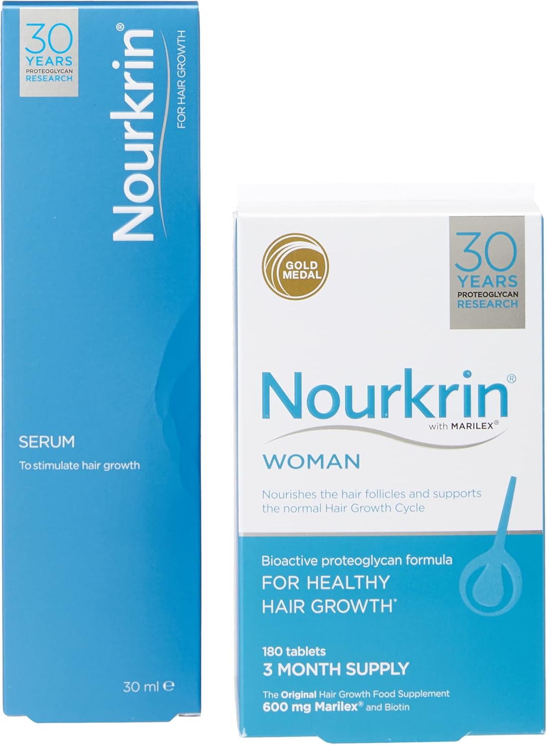 Nourkrin Woman For Healthy Hair Growth Food Supplement With Marilex, Biotin And Silica 180 Tablet Pack (3 Month Supply) With Free Serum