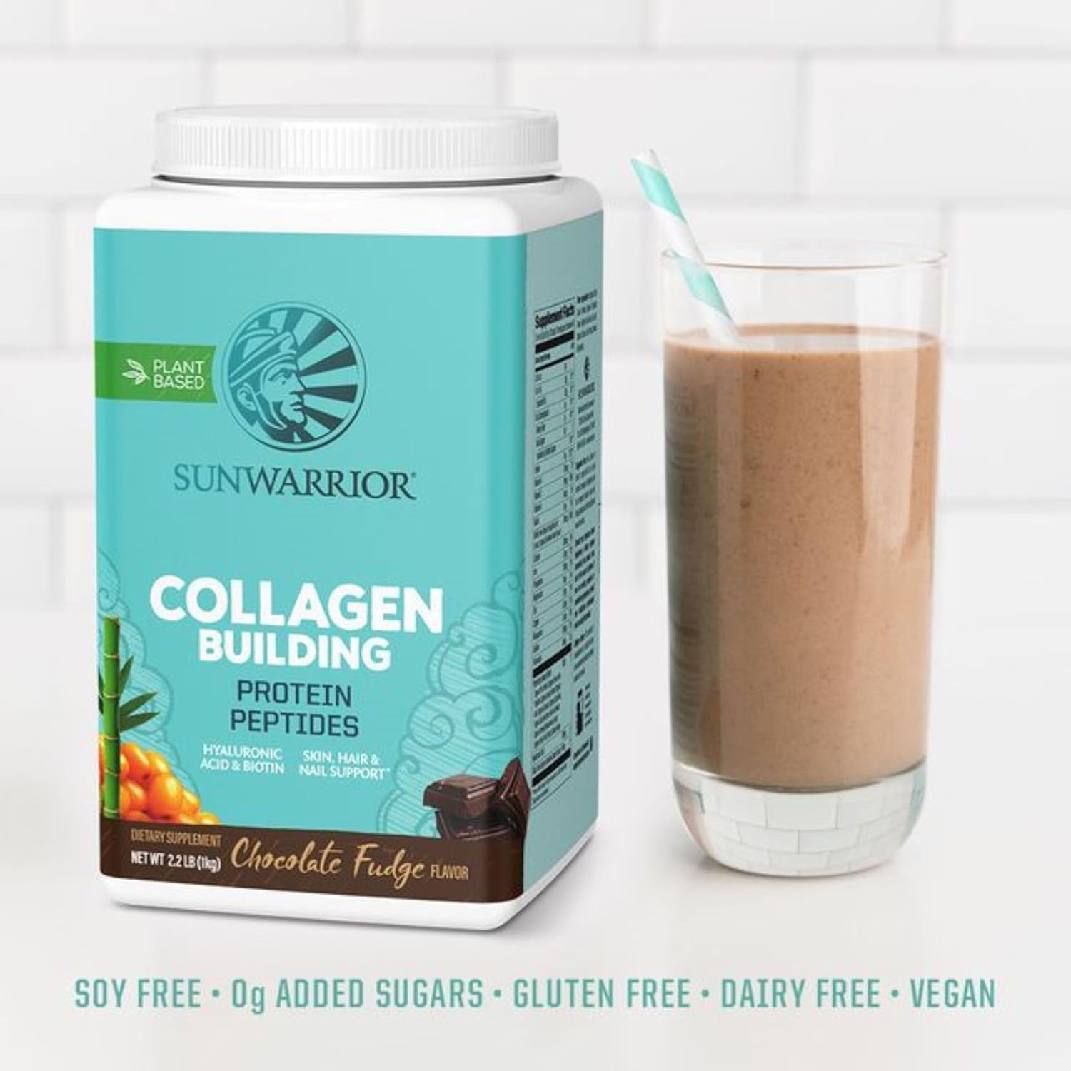 Sunwarrior Collagen Peptides Building Powder | Vegan Collagen for Women Plant-Based Protein Powder | Hyaluronic Acid, Biotin, Silica, Vitamin C for Hair Skin & Nails | 40 Servings, Vanilla Flavored : Health & Household