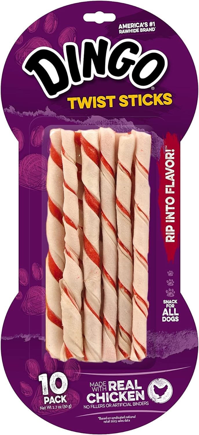 Dingo Twist Stick Rawhide Chews, Made With Real Chicken, 10-Count