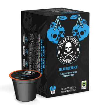 Death Wish Coffee Co. Single Serve Coffee Pods - Extra Kick Of Caffeine - Blue And Buried: Blueberry Vanilla Flavored Coffee Pods