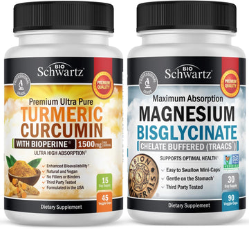 Turmeric Curcumin 1500mg 45 Count + Magnesium Bisglycinate 90 Count Bundle