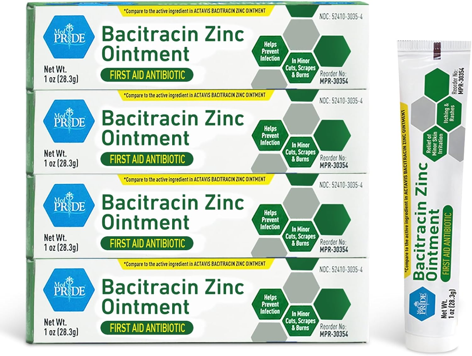 Med Pride Antibiotic Bacitracin Ointment With Zinc For First Aid Relief Of Chafing, Diaper Rash, Dermatitis, Eczema, Itchy Dry Skin, 1 Oz Tube