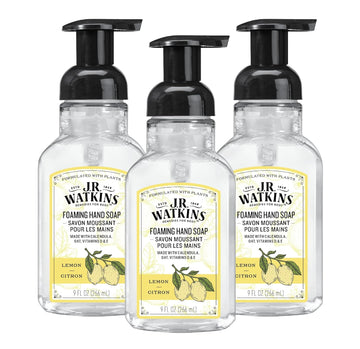 J.R. Watkins Foaming Hand Soap With Pump Dispenser, Moisturizing Foam Hand Wash, All Natural, Alcohol-Free, Cruelty-Free, Usa Made, Lemon, 9 Fl Oz, 3 Pack