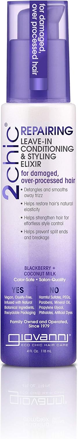 Giovanni 2Chic Repairing Leave-In Conditioner – 118Ml/4Floz Styling Elixir For Smooth, Detangled Hair | Colour Safe, Frizz Free Salon Hair Formula | Hair Care Treatments