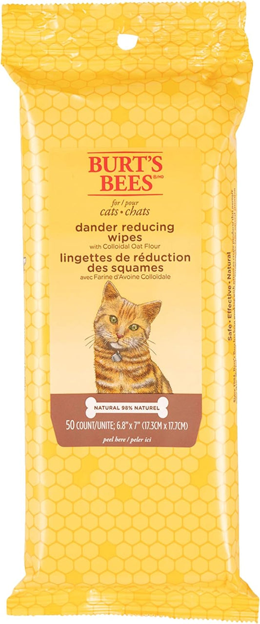 Burt's Bees for Pets Cat Natural Dander Reducing Wipes | Kitten and Cat Wipes for Grooming | Cruelty Free, Sulfate & Paraben Free, pH Balanced for Cats - Made in USA - 50 Count, 2 Pack