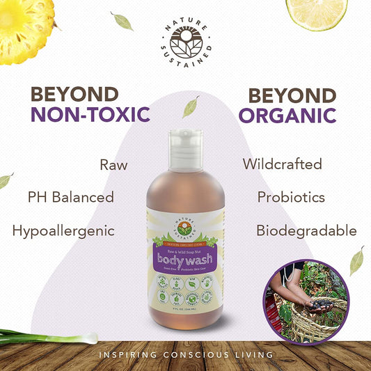 Organic Body Wash & Face Wash – Raw & Wildcrafted With Probiotics, Soapberry Formula For Eczema & Psoriasis - Wild Plants Selected For Sensitive & Dry Skin, 9Oz, Original