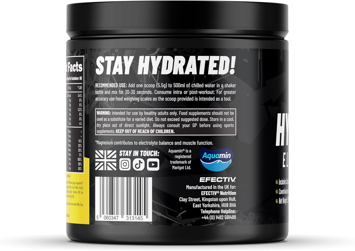 Efectiv Hydration Electrolytes Powder - 330g, 60 Servings - Vegan Electrolyte Powder with Key Minerals - Calcium, Magnesium, Potassium, Sodium - Zero Sugar Electrolytes Drinks (330g, Lemon Energy) : Amazon.co.uk: Health & Personal Care