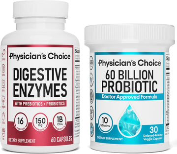 Physician'S Choice Advanced Gut Health Bundle: 60 Billion Probiotics 30Ct + Digestive Enzymes 60Ct For Digestive, Gut, And Immune Health Supports Occasional Constipation, Diarrhea, Gas, And Bloating