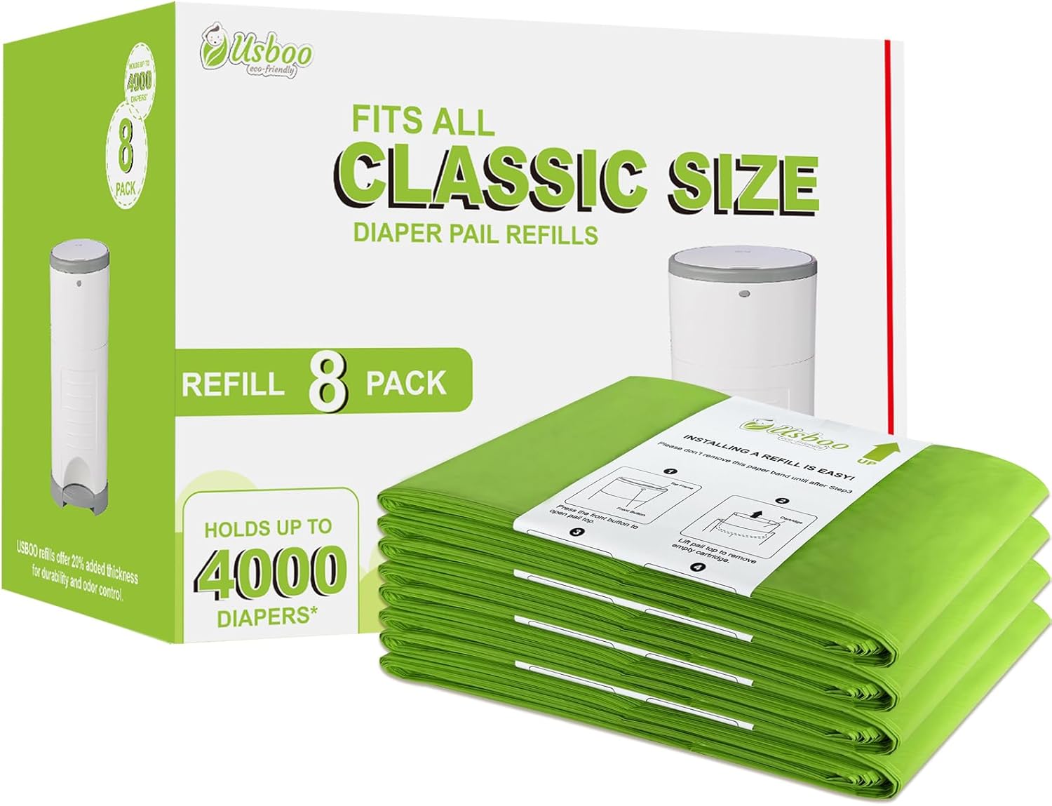 Refills Compatible With Dekor Classic Diaper Pail | 8 Pack | Disposable Diaper Pail Refill | Extra Thickness | Quick & Easy To Replace | Cherry Blossom Scented | Holds Up To 4000 Diapers