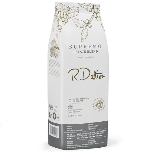 R. Dalton Coffee Supremo Estate Blend Whole Bean Coffee - Medium Roast - 12 oz - Flora And Citric Fruit Notes - Fragrant Aroma - Versatile Brewing - From Antigua Guatemala