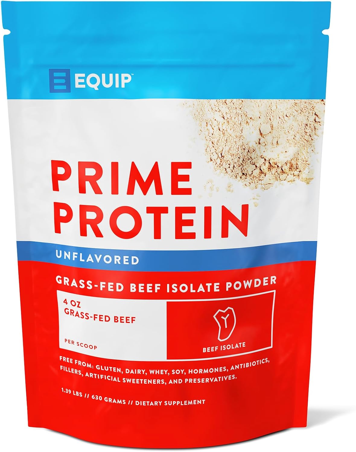 Equip Foods Prime Protein - Grass Fed Beef Protein Powder Isolate - Paleo And Keto Friendly, Gluten Free Carnivore Protein Powder - Unflavored, 1.39 Pounds - Helps Build And Repair Tissue