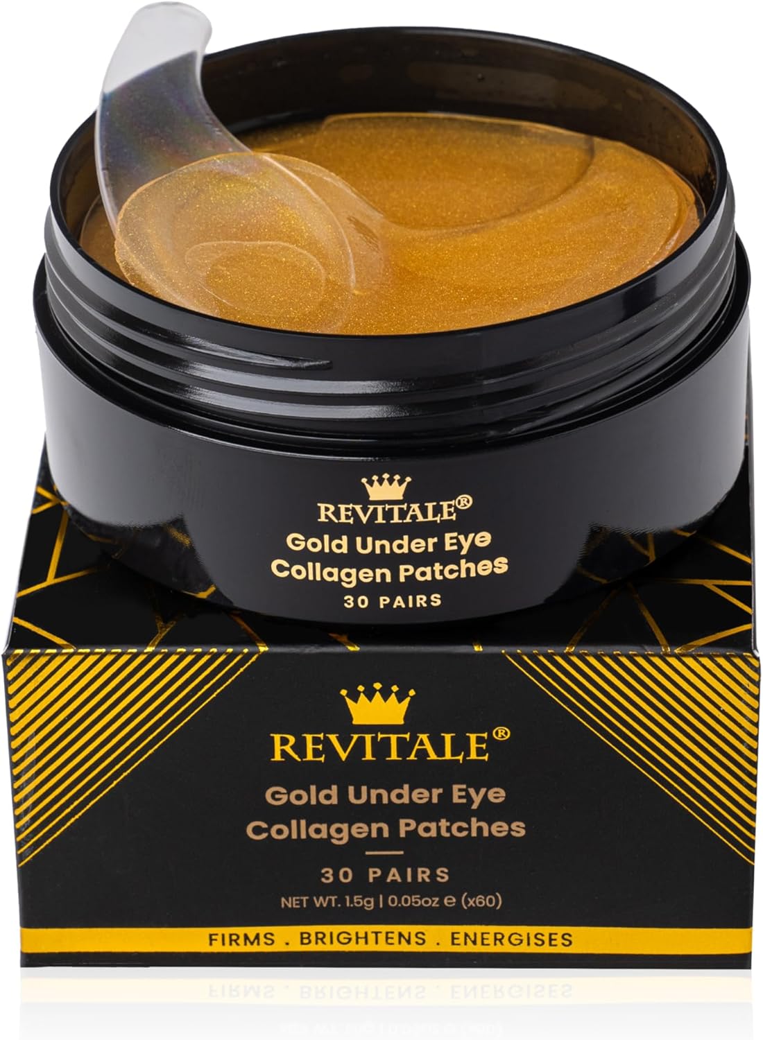 Revitale 24K Gold Under Eye Collagen Patches, Reduce Puffy Eyes & Dark Circles, Illuminate Tired Eye Masks - Firms, Brightens, Energises (Packets - 10 Pair)
