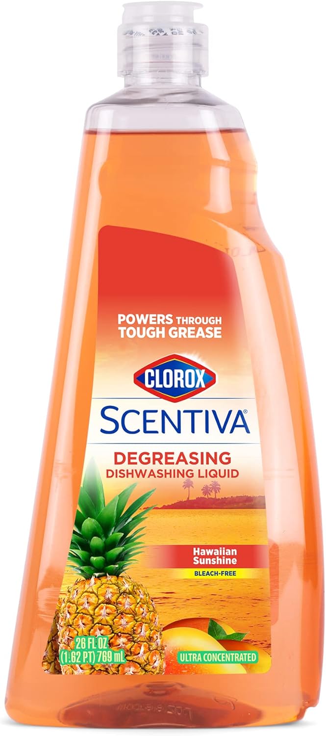 Clorox Scentiva Dish Soap, Great Smelling Dishwashing Liquid Cuts Through Tough Grease Fast, Quick Rinsing Formula Washes Away Germs, A Powerful Clean You Can Trust, Hawaiian Sunshine, 26 Ounces