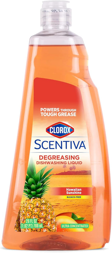 Clorox Scentiva Dish Soap, Great Smelling Dishwashing Liquid Cuts Through Tough Grease Fast, Quick Rinsing Formula Washes Away Germs, A Powerful Clean You Can Trust, Hawaiian Sunshine, 26 Ounces