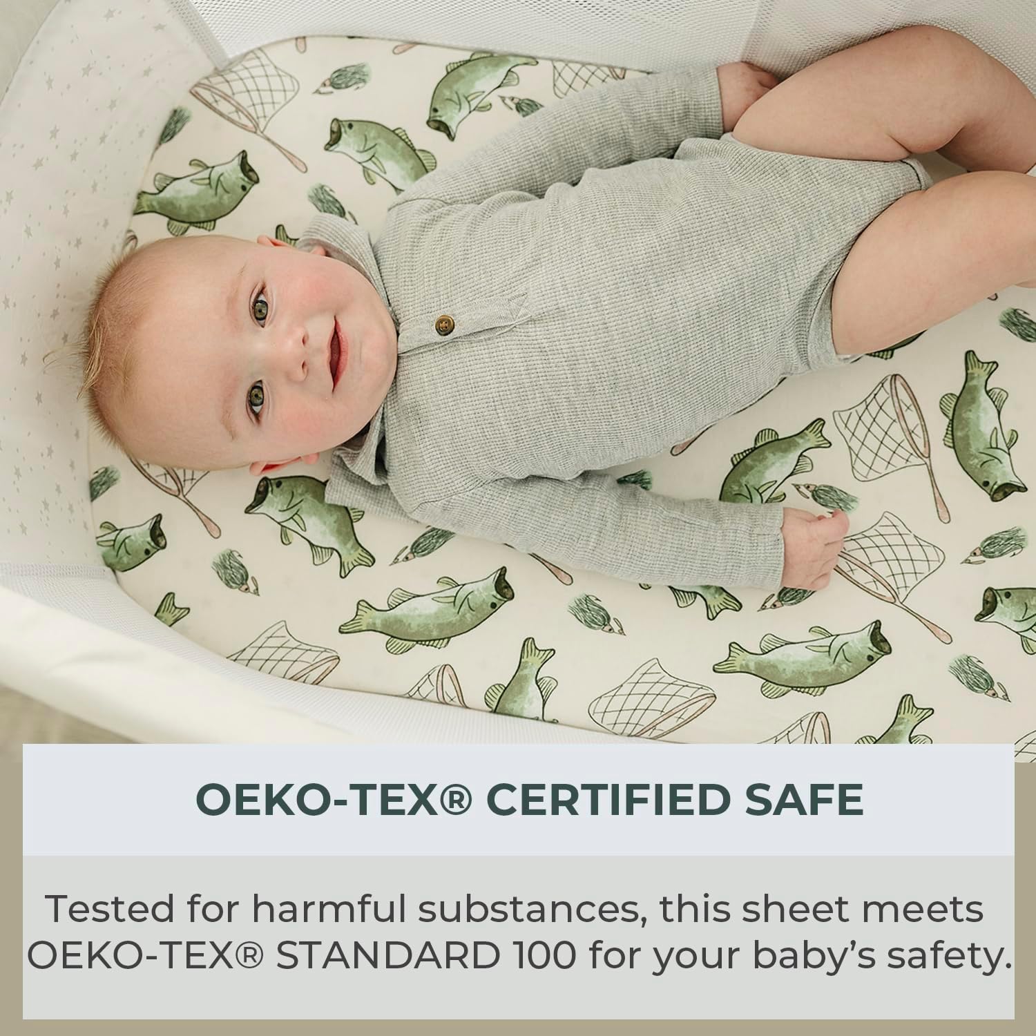 Pobibaby - 2 Pack Premium Bassinet Sheets For Standard Bassinets - Ultra-Soft Jersey Knit, Stylish Floral Pattern, Safe And Snug For Baby (Gone Fishing)