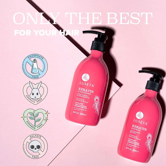 Luseta Biotin Shampoo And Conditioner Set With Argan Oil For Damaged Hair Repair, Growth And Thickening - Full Size And Travel Size (2X16.9 Oz + 2X1.01 Oz)