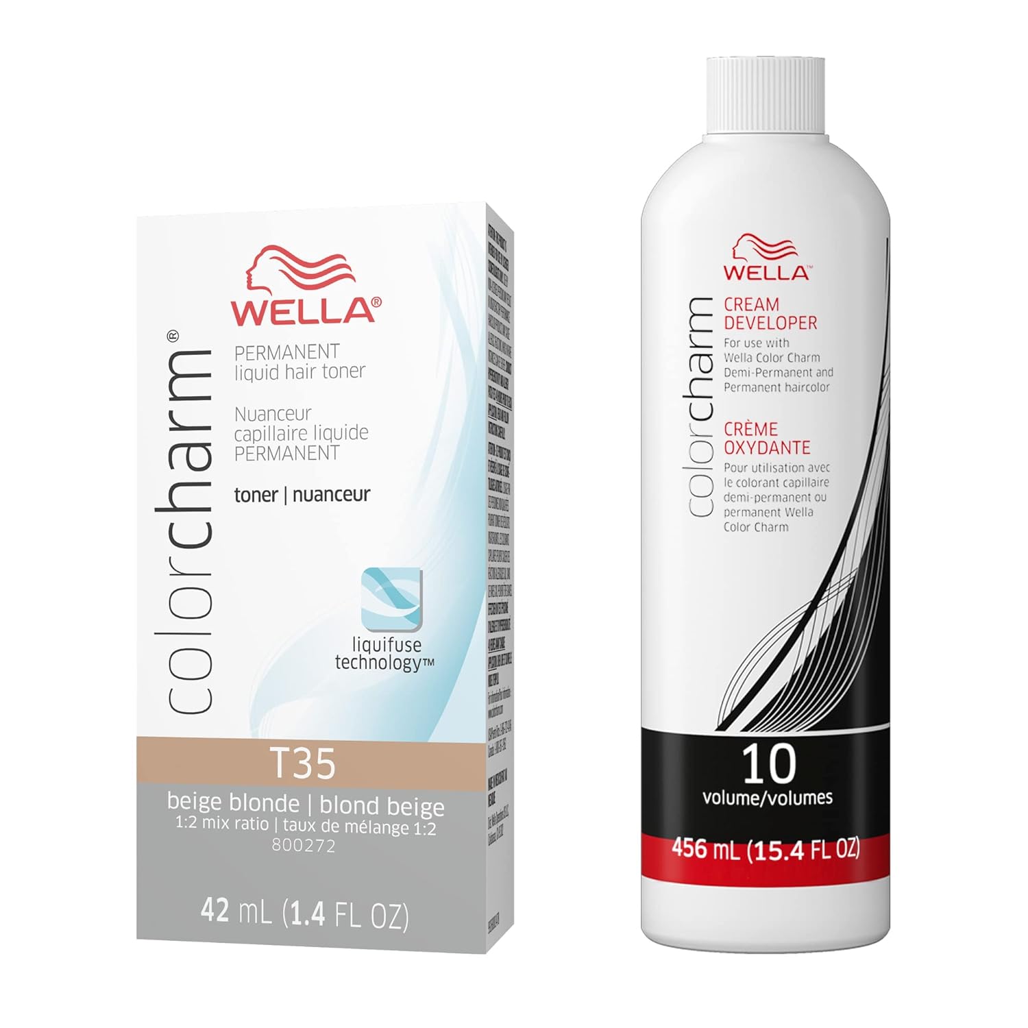 Wella Colorcharm Hair Toner, Neutralize Brass With Liquifuse Technology, T35 Beige Blonde + 10 Vol. Developer