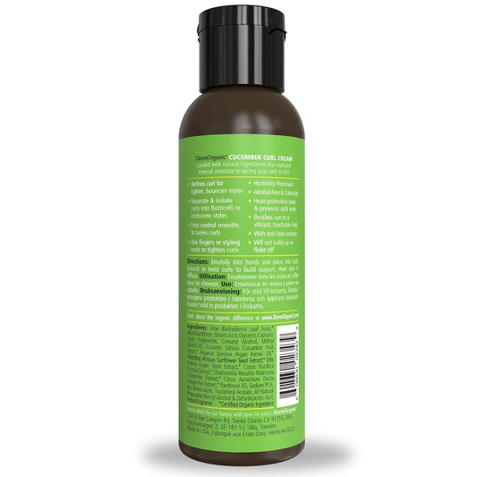 Dermorganic Organic Cucumber Curl Care Shampoo – Sulfate-Free, Color Safe, Hydrating, 17 Oz