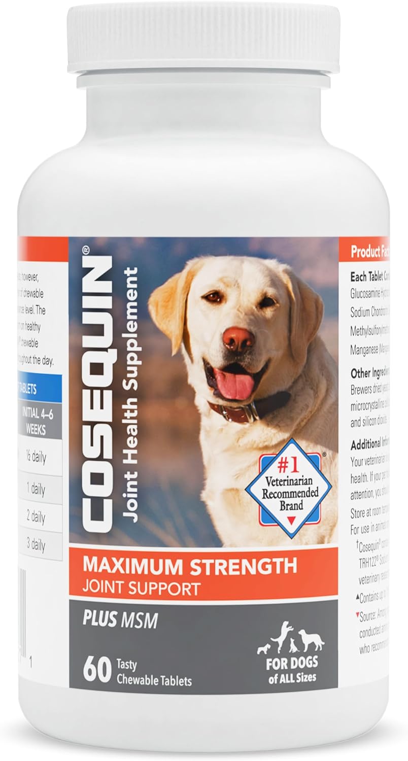 Nutramax Laboratories Cosequin Maximum Strength Joint Health Supplement For Dogs - With Glucosamine, Chondroitin, And Msm, 60 Chewable Tablets
