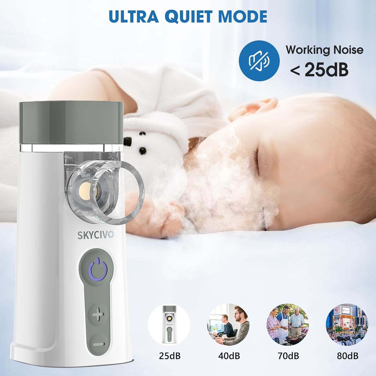 Skycivo Nebuliser Machine For Adults & Kids, Micro-Usb Rechargeable Nebuliser With 3 Adjustable Modes Easy To Use & Clean, Silent Portable Handheld Inhaler With Storage Bag For Home And Travel Use
