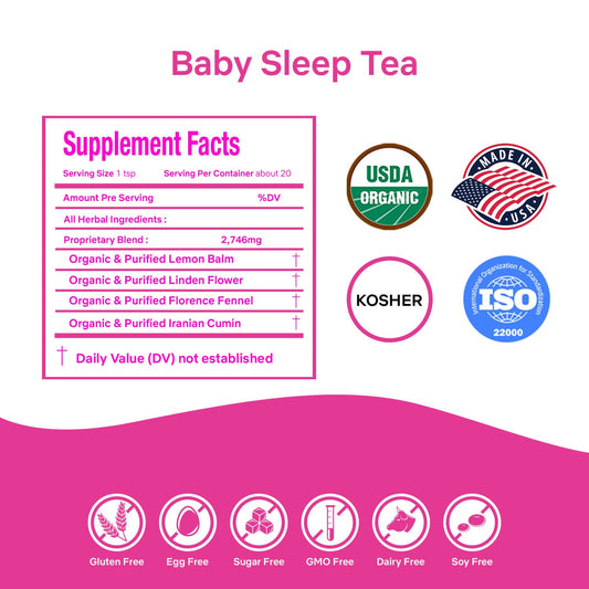 Secrets Of Tea Baby Sleep Tea- Organic Baby Comfort Tea - Gentle Soothing Herbal Blend for Infants - Caffeine-Free Natural Calm 20 Sachets (1Pack)