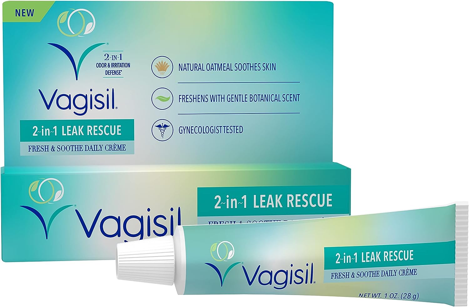 Vagisil 2-in-1 Leak Rescue Intimate Feminine Cream for Women, Gynecologist Tested & Hypoallergenic, 1 oz (Pack of 1)