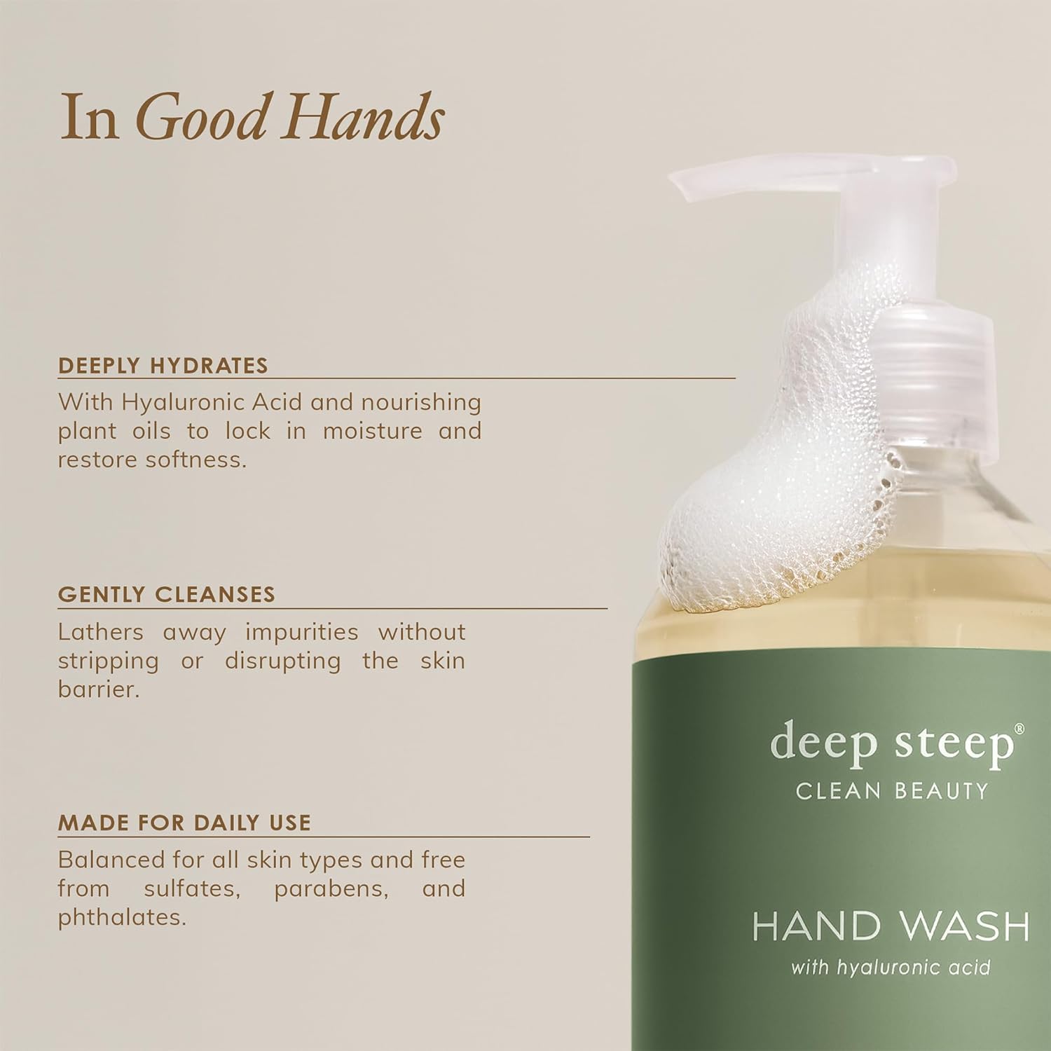 Deep Steep Liquid Hand Wash, Peppermint Vanilla, 17.6 Oz – Moisturizing Cleanser With Olive Oil, Aloe Vera, Glycerin & Hyaluronic Acid – Vegan, Clean Beauty, Soft & Nourished Hands : Beauty & Personal Care