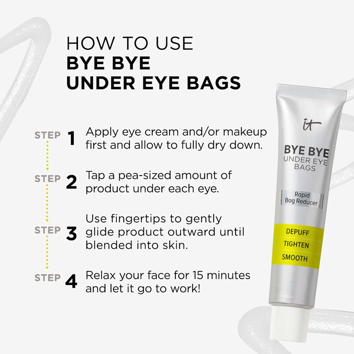 IT Cosmetics Bye Bye Under Eye Bags Daytime Treatment – Depuffs, Tightens, Smooths & Reduces Look of Wrinkles & Fine Lines – All Skin Tones – Comfortable on Bare Skin or Over Makeup - 0.5 Fl. Oz : Beauty & Personal Care