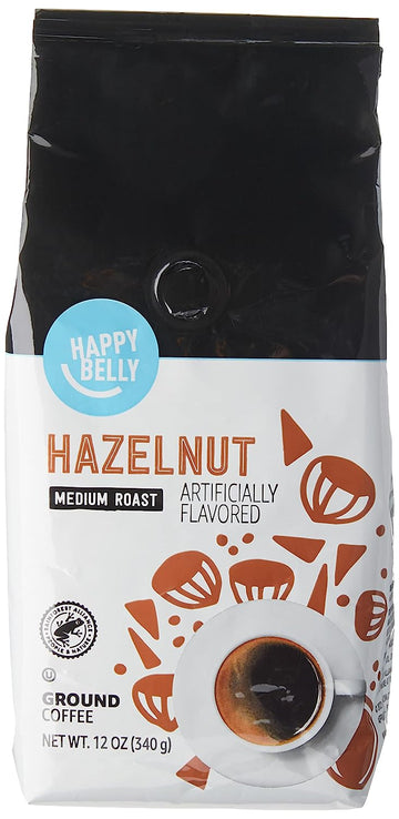 Amazon Brand - Happy Belly Hazelnut Flavored Ground Coffee, Medium Roast, 12 ounce (Pack of 1)