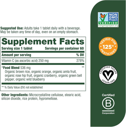 Megafood Complex C - Vegan Immune Support Supplement With Vitamin C 250 Mg, Made With Real Food Including Orange, Cranberry & Brown Rice, Gluten-Free, Kosher - 60 Tablets, 60 Servings