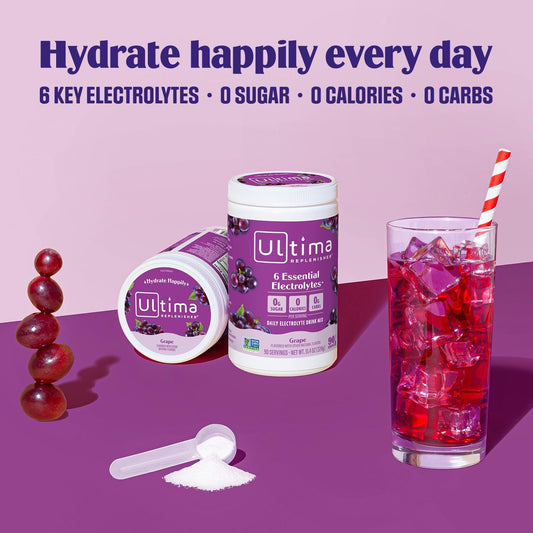 Ultima Replenisher Electrolyte Drink Mix Bundle – Grape, 90 Serving Canister & 20 Stickpacks – 6 Electrolytes & Minerals – Keto Friendly, Vegan, Non-Gmo & Sugar-Free Electrolyte Powder