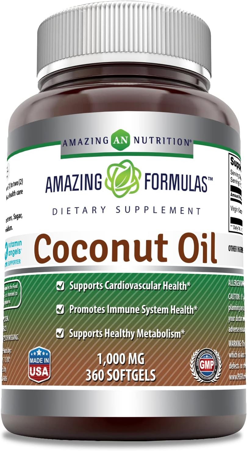 Amazing Formulas Extra Virgin Coconut Oil 1000mg 360 Softgels Supplement | Non-GMO | Gluten Free