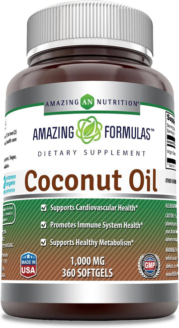 Amazing Formulas Extra Virgin Coconut Oil 1000mg 360 Softgels Supplement | Non-GMO | Gluten Free