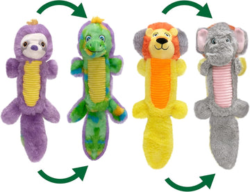 Pet Factory Shake & Squeak Flipsterz Plush Dog Toy, Randomly Selected - Dino-Sloth Or Lion-Elephant, One Size
