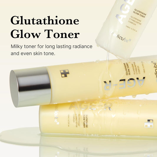 Medicube Glass Glow Skin Texture Duo: Zero Exosome Shot 7,500 Ppm Spicule Facial Serum And Age-R Glutathione Glow Milky Toner