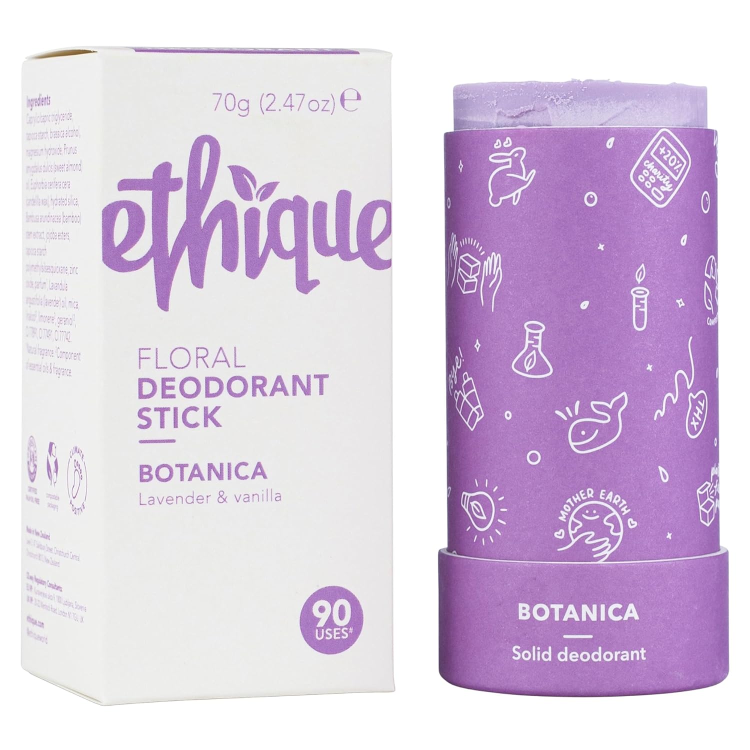 Ethique Botanica Floral Deodorant Bar for Men & Women - Aluminum-Free, Plastic-Free, Vegan, Cruelty-Free, Eco-Friendly, 2.47 oz (Pack of 1)