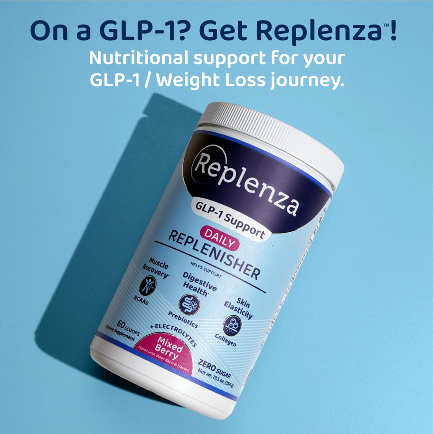 Daily Replenisher Glp-1 Nutritional Support, Powder, Muscle Recovery, Digestive Health & Skin Elasticity Mix Of Amino Acids, Prebiotics And Collagen Peptides – Berry Flavor, 2 Pk Of 30 Scoops