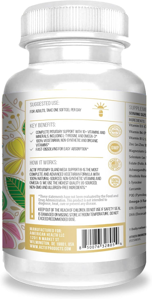 Actif Pituitary Mega Support With 10+ Advanced Factors - Non-Gmo, Fast-Acting, Made In Usa, 90 Count