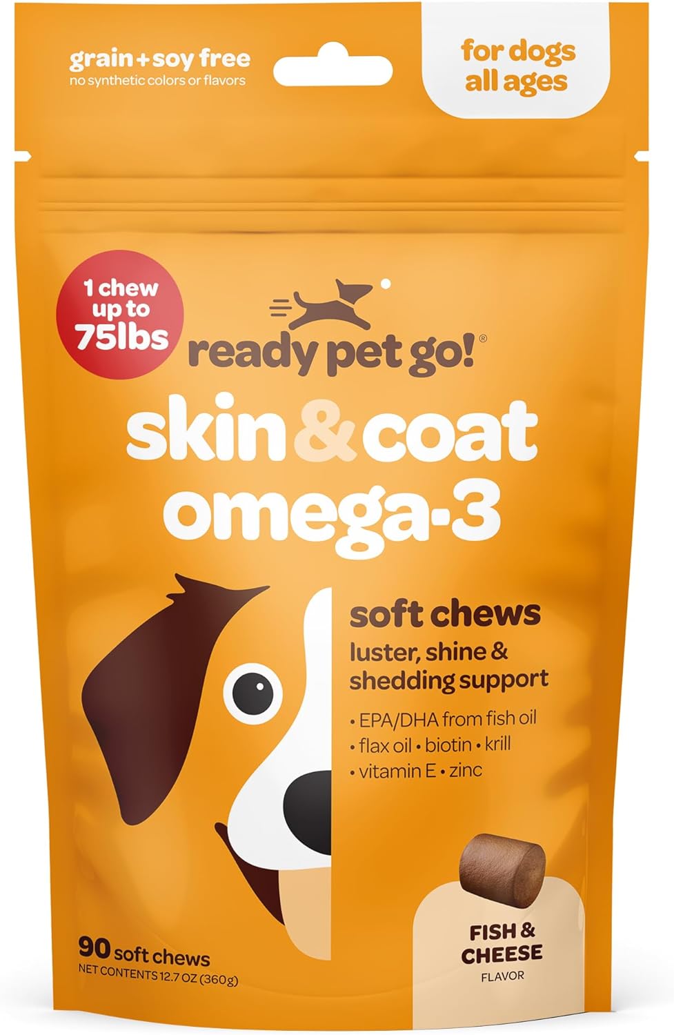 Omega 3 Fish Oil for Dogs - Healthy Pets Dog Skin Care and Coat Supplement for Dogs - Dog Itch Relief - Boost Luster Shine Reduce Shedding - Supports HIPS Joints Immune Health - 90 Healthy Pet Chews