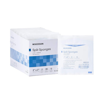 Mckesson Split Sponges, 6-Ply Sterile, I.V. And Tracheostomy Dressings, Polyester/Rayon Blend, 2 In X 2 In, 2 Per Pack, 20 Packs, 1400 Total