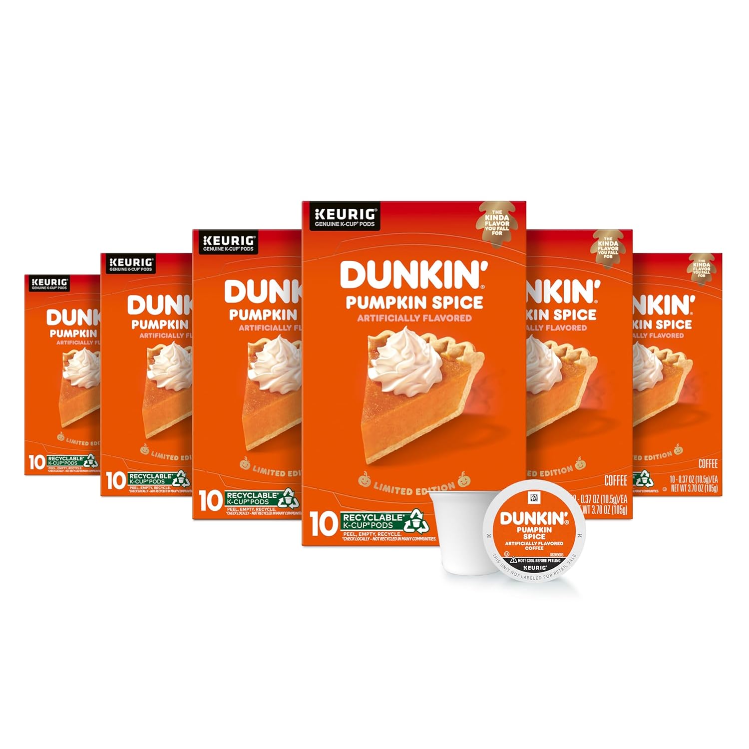 Dunkin’ Pumpkin Spice Coffee, Limited Edition Fall Coffee, K Cup Pods , 10 Count Boxes (Pack Of 6)