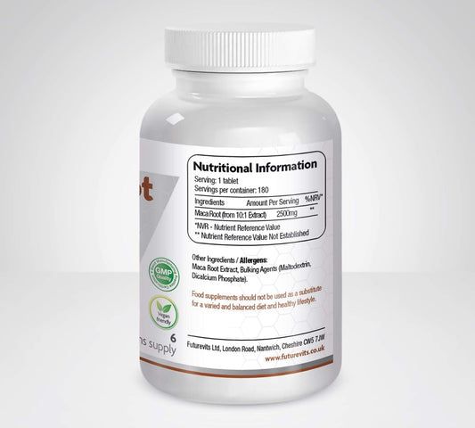 Maca Root Capsules 2500Mg 180 Vegetarian And Vegan Tablets - 6 Month Supply Made In Uk Futurevits