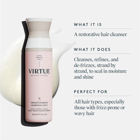 Virtue Smooth Sulfate Free Shampoo For Frizz Control For Curly Hair, Safe For All Hair Types, Color Safe