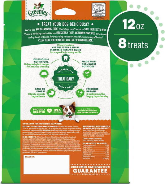 Greenies Large Natural Dog Dental Treats, Sweet Potato Flavor, 12 Oz. Pack (8 Treats)