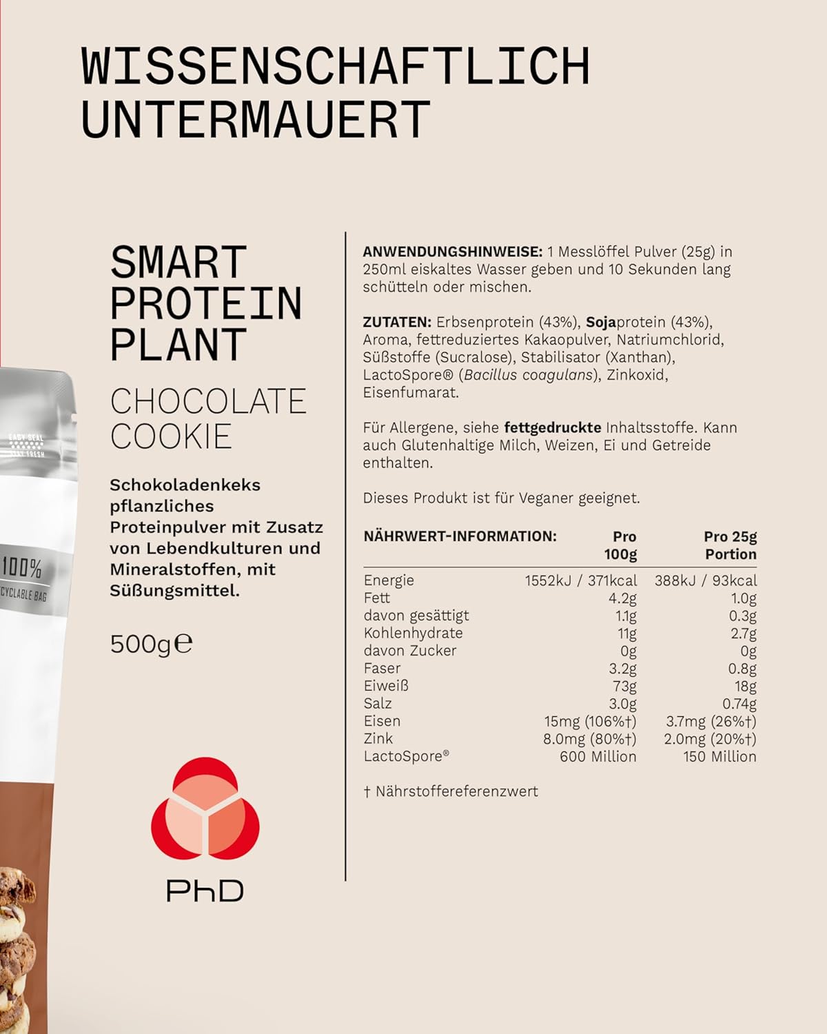Phd Smart Plant, high Protein Vegan Shake, Ideal for Shakes, Baking and Deserts, Choc Cookie,500g : Amazon.co.uk: Health & Personal Care