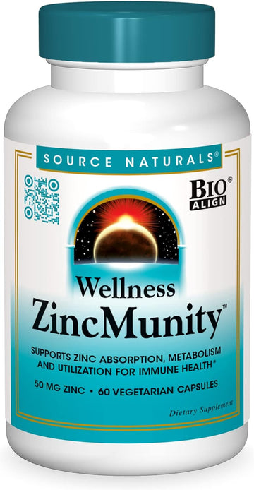 Source Naturals Wellness Zincmunity, Supports Zinc Absorption, Metabolism And Utilization For Immune Heath*, 50 Mg Zinc - 60 Vegetarian Capsules